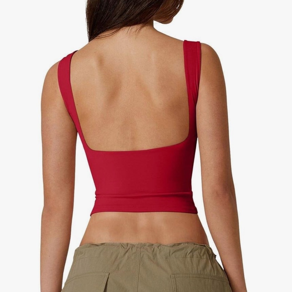 QINSEN Women Red Open Back Crop Tank High Neck Slim Fit Y2K Top Size M